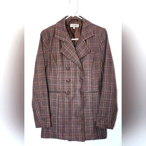 Charlotte Russe Women's Brown Plaid, Tailored, Double Breasted Jacket. Size S